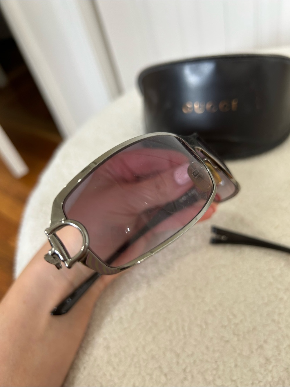 Vintage Gucci Shield Sunglasses Gray Silver FOR REPAIR - Picture 8 of 8